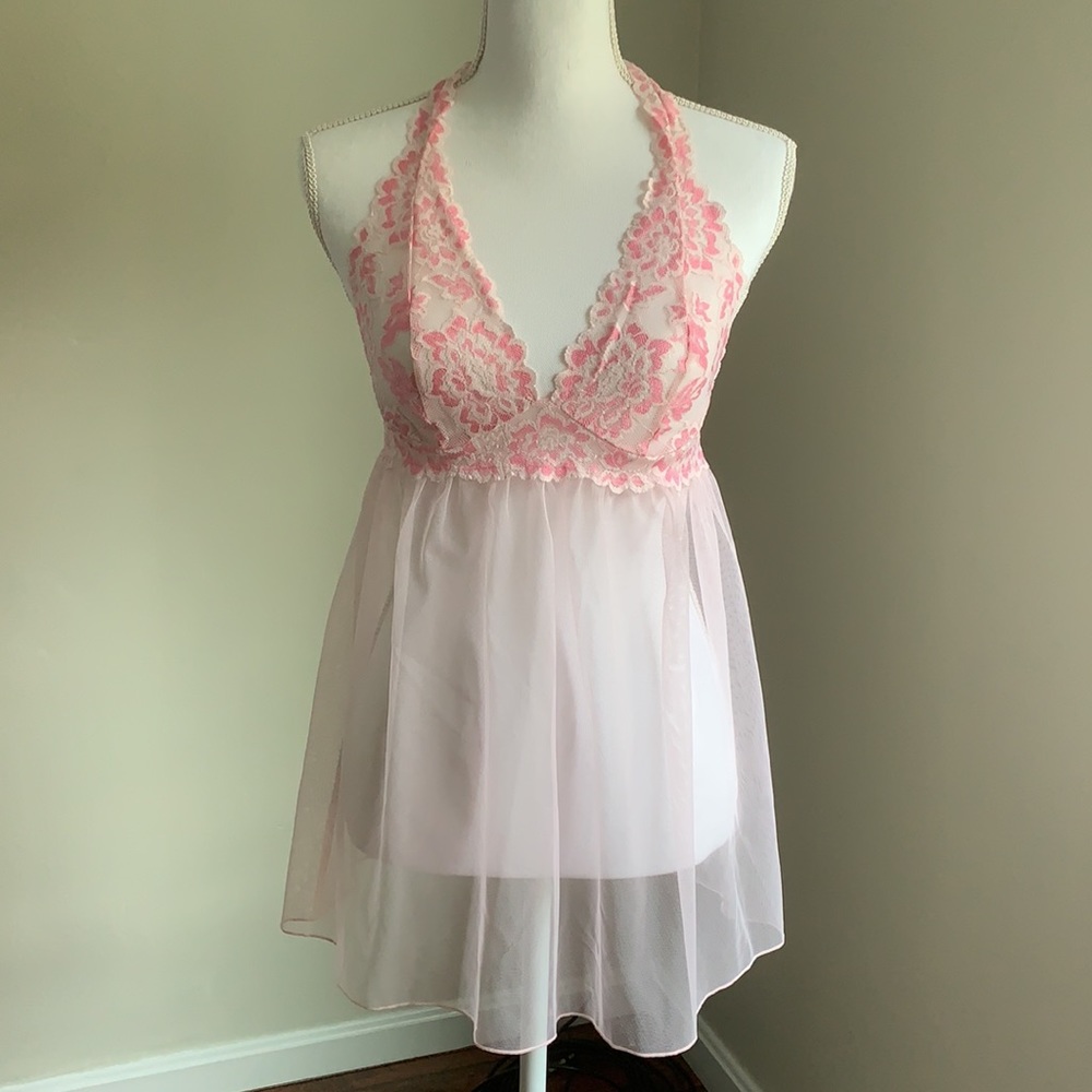 VICTORIA’S SECRET Sexy Pink Lace Halter Babydoll - Picture 8 of 8